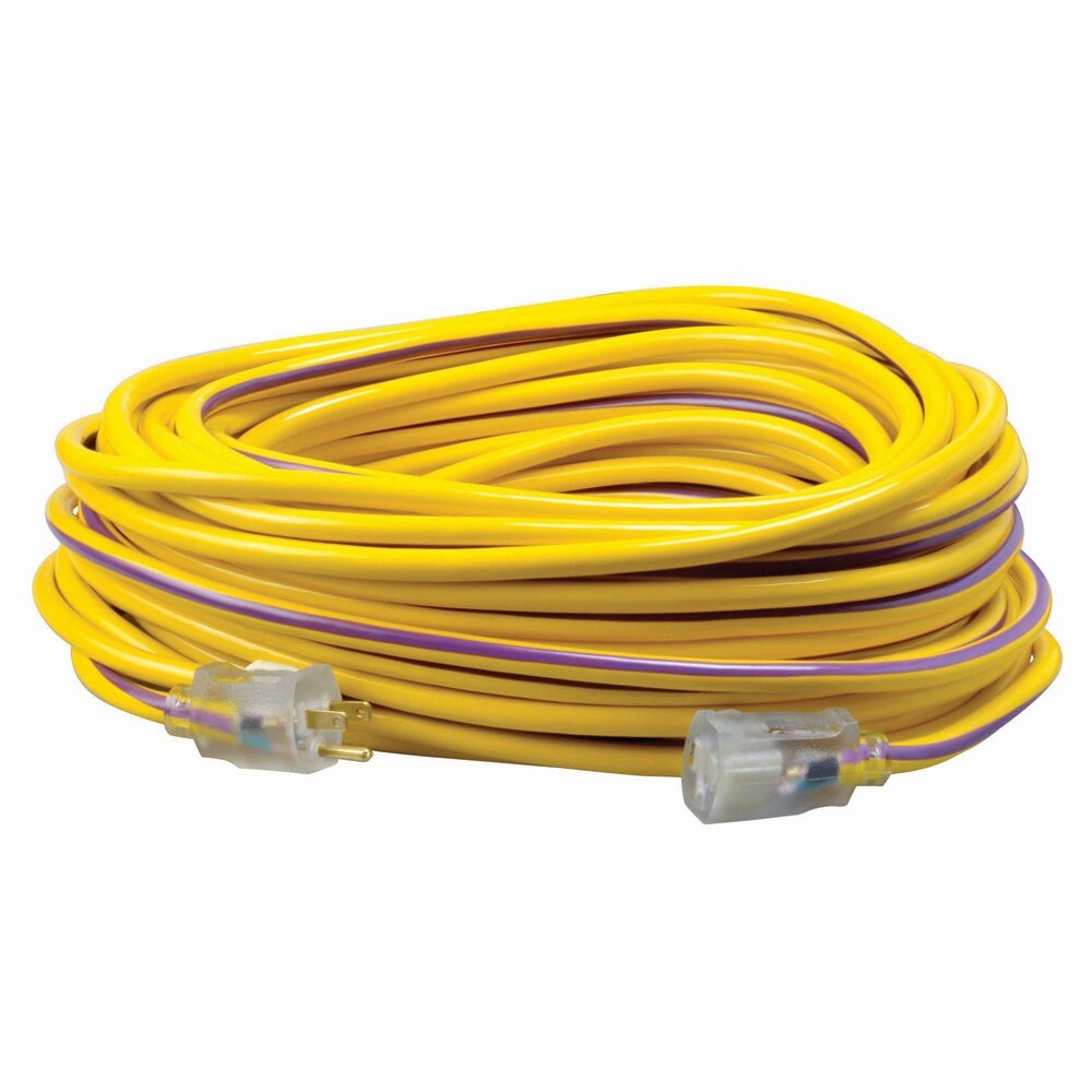 Southwire 2549SW0022 12/3 100' SJTW Yellow/Purple Extension Cord with Lighted End