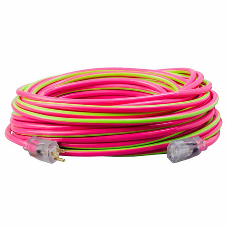 Southwire 2549SW0077 12/3 100' SJTW Pink/Green Extension Cord with Lighted End