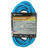 Southwire 2577SW000H 25' Extension Cord, 12/3 Gauge SJTW, Cool Blue Color, Low Energy