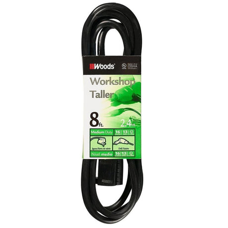 Southwire 260 8' General Purpose Extension Cord, 16/3 Gauge SJTW, Black Color