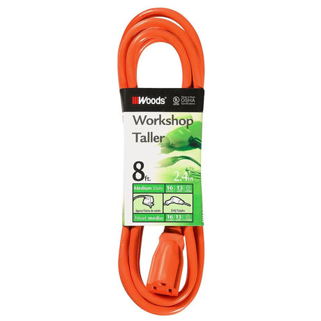 Southwire 265 8' Extension Cord, 16/3 Gauge SJTW, Orange Color