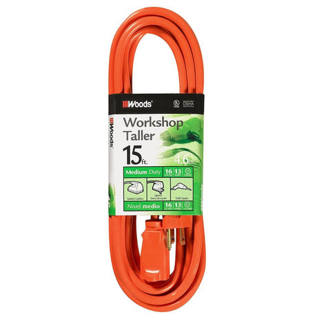 Southwire 266 15' Extension Cord, 16/3 Gauge SJTW, Orange Color