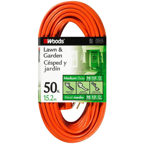 Southwire 268 50' Vinyl Outdoor Extension Cord, 16/3 Gauge SJTW, Orange Color