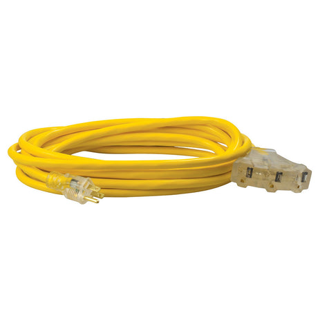 Southwire 4187SW8802 12/3 25' SJTW Tri-Source Yellow Extension Cord W/Lighted End