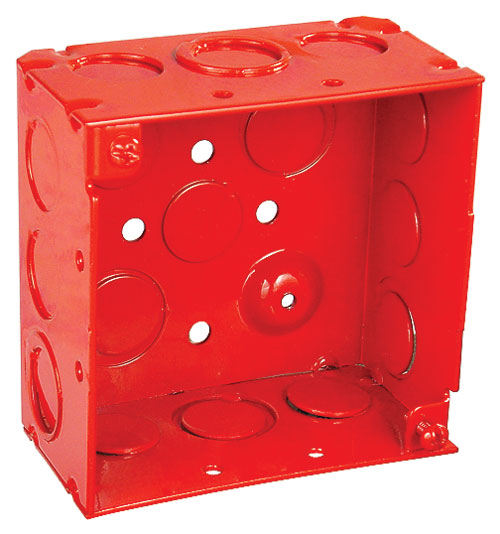 Garvin 52171-RED 4"x2-1/8" Square Junction Box Red w/Knockouts