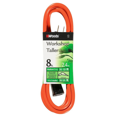 Southwire 720 8' Extension Cord, 16/2 Gauge SJTW, Orange Color