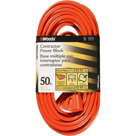 Southwire 819 50' Extension Cord, 12/3 Gauge SJTW, Orange Color, Tritap