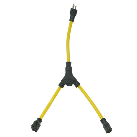 Southwire 90188802 12/3 STW Yellow Extension Cord with (x2) 5-15 Receptacles (Y-Configuration)