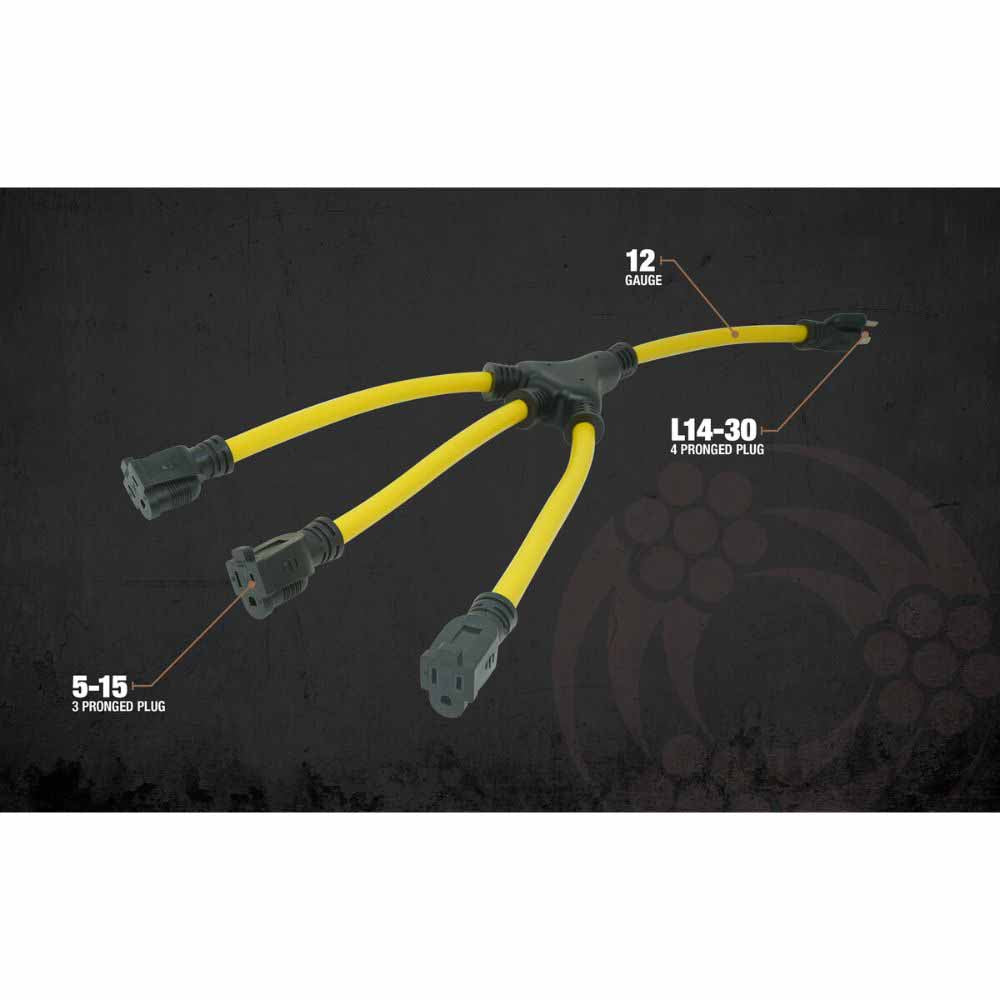 Southwire 90198802 2ft 12/3 STW 15Amp "W" Adapter 3 Way (Yellow) U Ground - 7