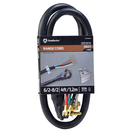 Southwire 9044SW8808 4' 6/2-8/2 SRDT Round Range Cord (Black)