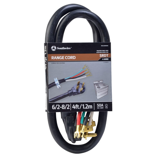 Southwire 9044SW8808 4' 6/2-8/2 SRDT Round Range Cord (Black)