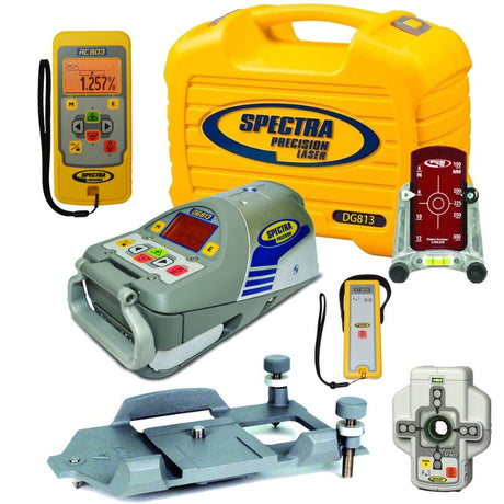 Spectra DG813-3 Pipe Laser with Dialgrade Graphic-Display, Large Pipe Plate, Remote, Spot Finder