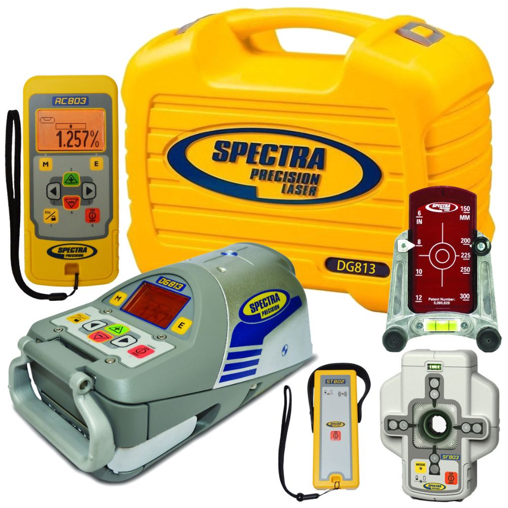 Spectra DG813 Pipe Laser with Dialgrade Graphic-Display, RC803 Remote and SF803 Spotfinder