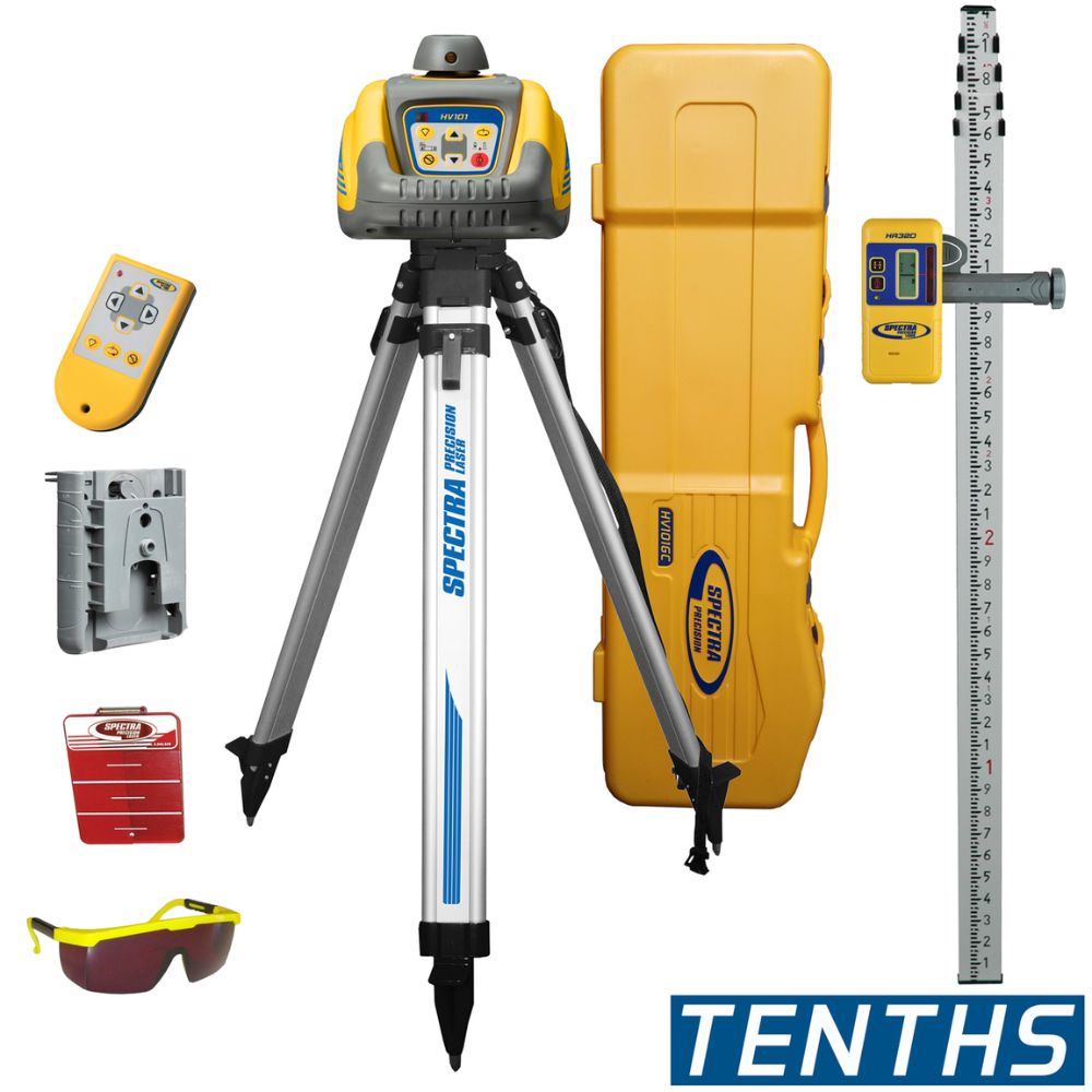 Spectra HV101GC-1 Self-Leveling Rotary Laser w/ HR320 Receiver, Tripod & Rod (10ths) - 10