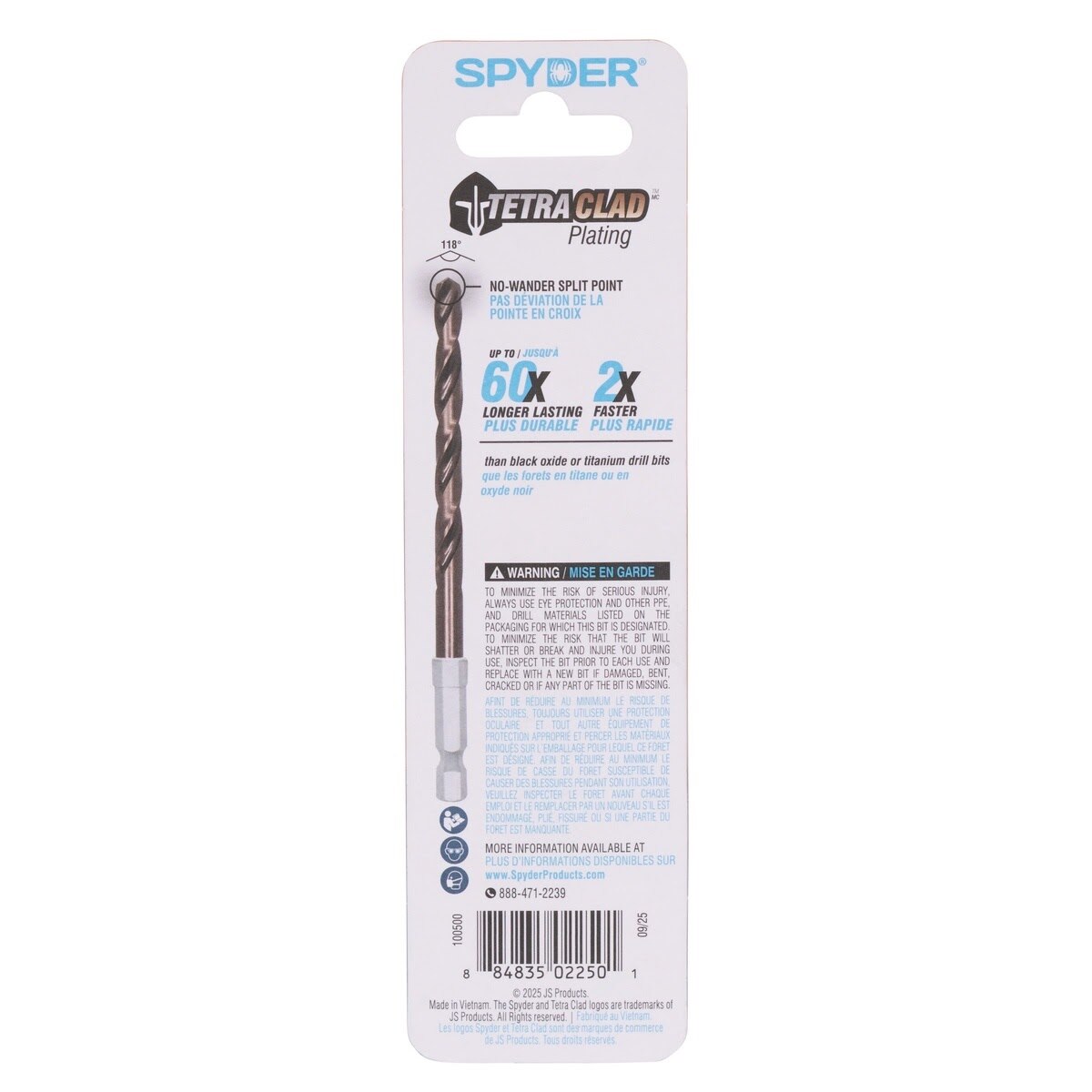 Spyder 100500 1/16" TetraClad Hex Shank Drill Bit for Metal Wood and PVC (2 Pack) - 7