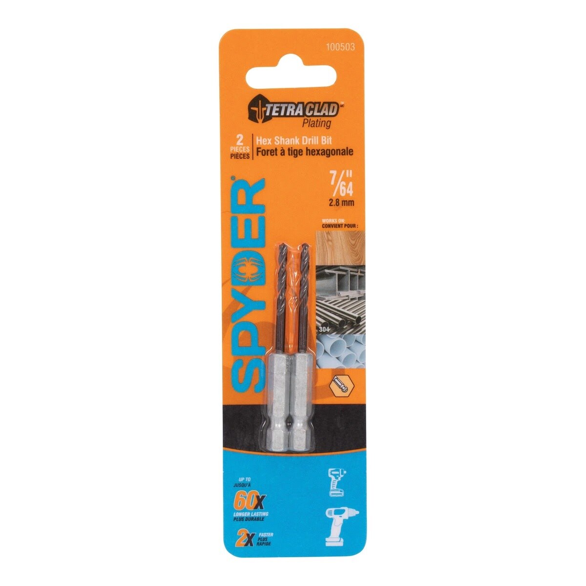 Spyder 100503 7/64 in TetraClad Hex Shank Drill Bit for Multi-Material Drilling (2 Pack) - 2