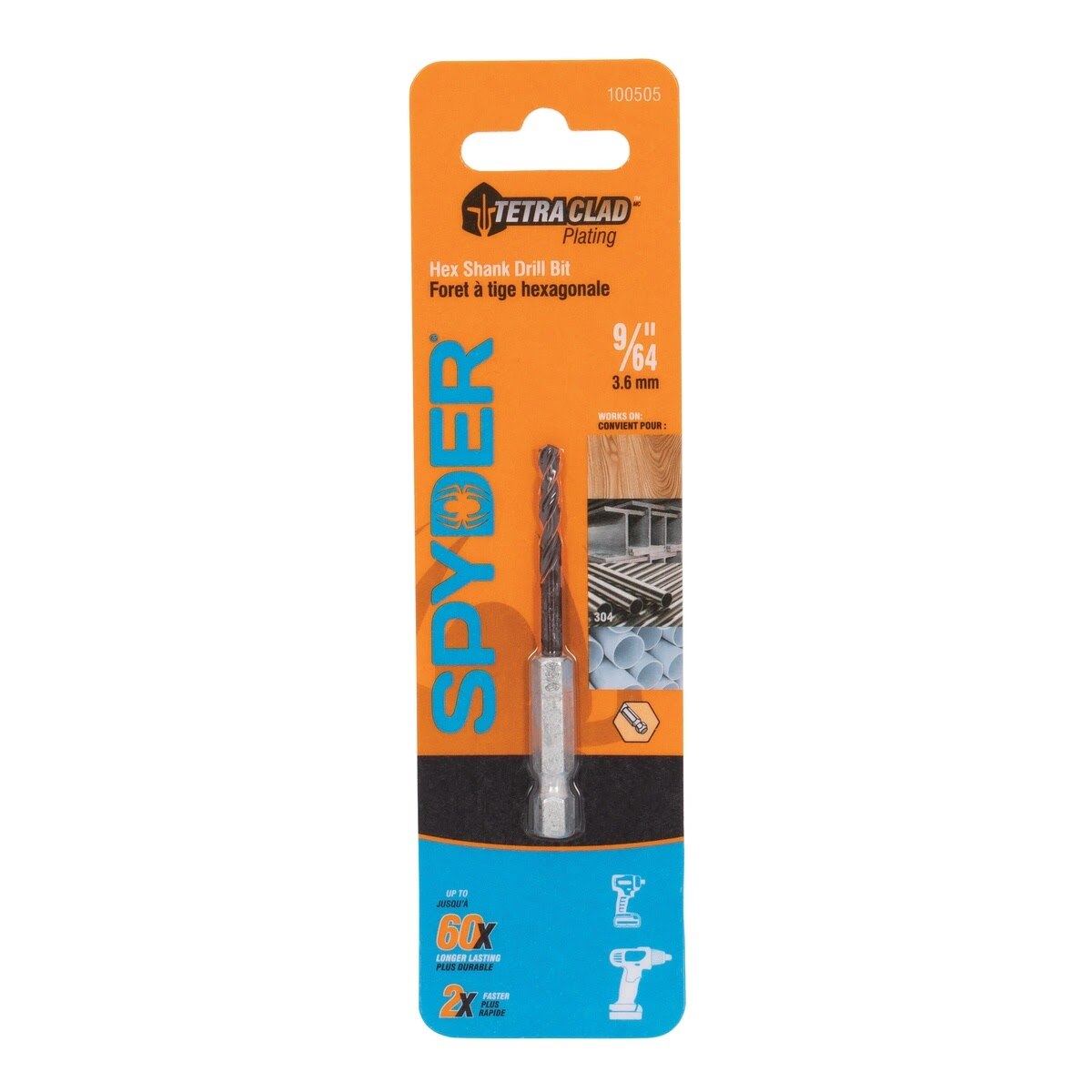 Spyder 100505 9/64" TetraClad Hex Shank Drill Bit for Multi-Material Drilling - 4