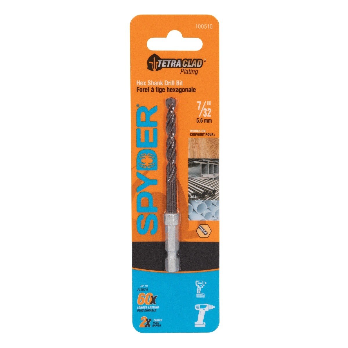 Spyder 100510 7/32 in Hex Shank TetraClad Drill Bit for Metal Wood and PVC - 3