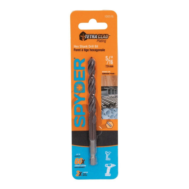 Spyder 100516 5/16" TetraClad Plated Hex Shank Drill Bit for Multi-Material Drilling