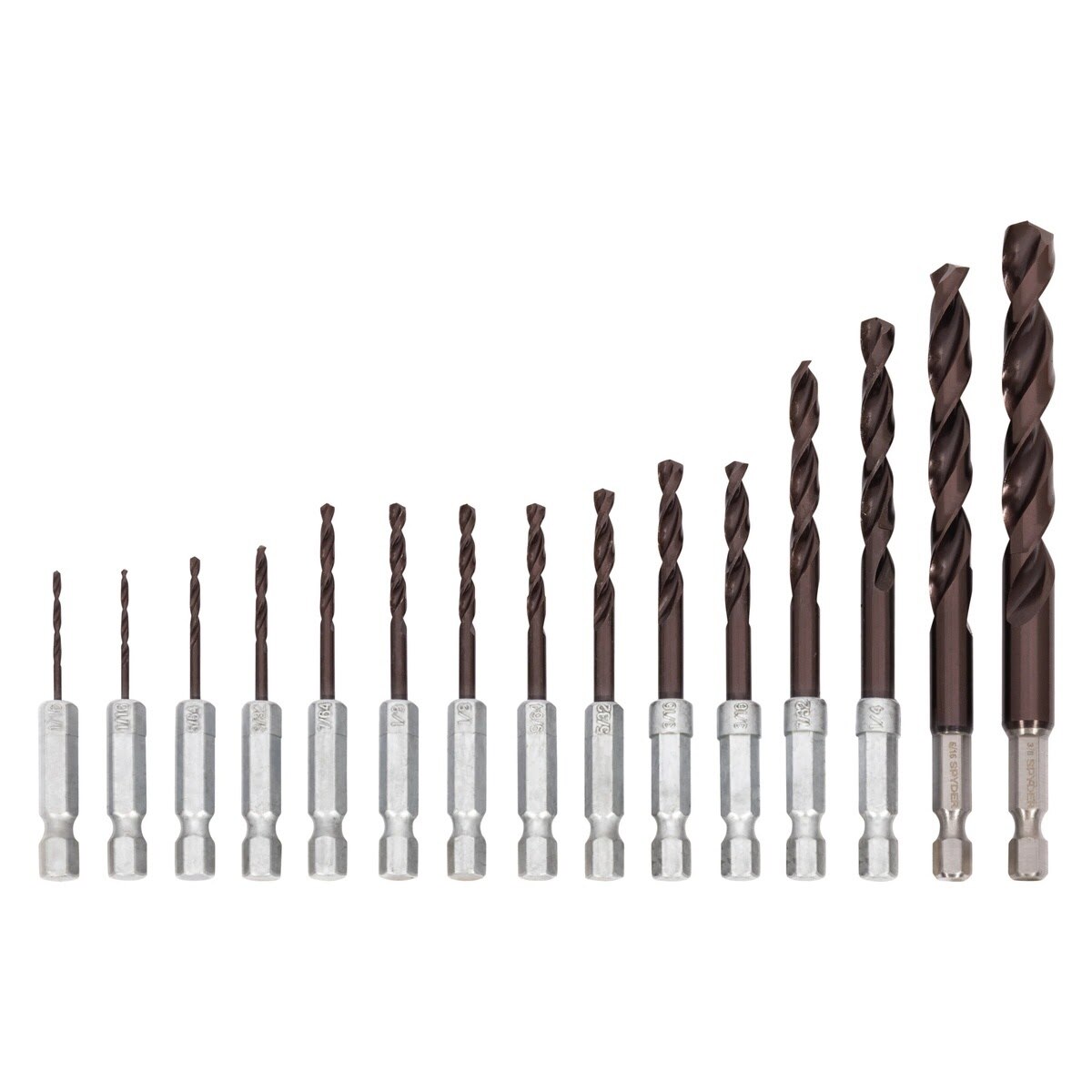 Spyder 100532 TetraClad 1/4" Hex Shank Drill Bit Set for Metal Wood PVC (15 Piece Set) - 2