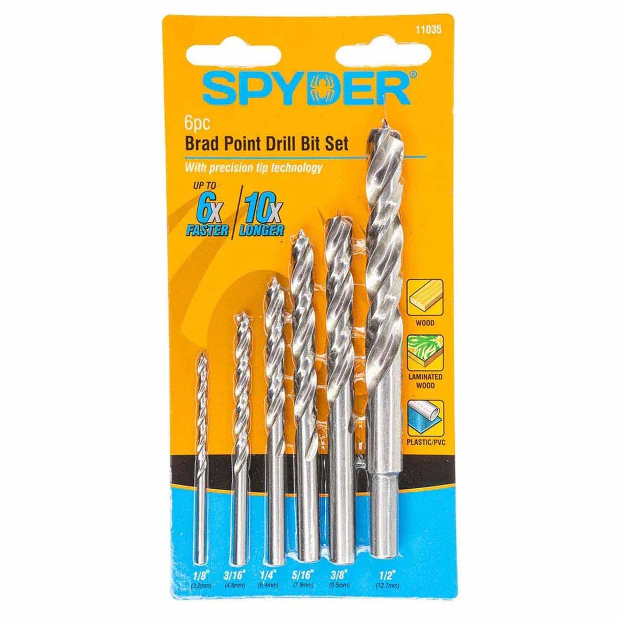 Spyder 11035 6-Piece Assorted Brad Point Twist Drill Bit Set (1/8, 3/16, 1/4, 5/16, 3/8, 1/2-Inch) - 3