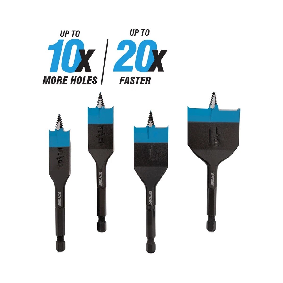 Spyder 11058 Stinger Stubby Spade Bit Set with Auto-Feed Threaded Tip for Tight Spaces 4 in Overall Length (4 Piece Set) - 4