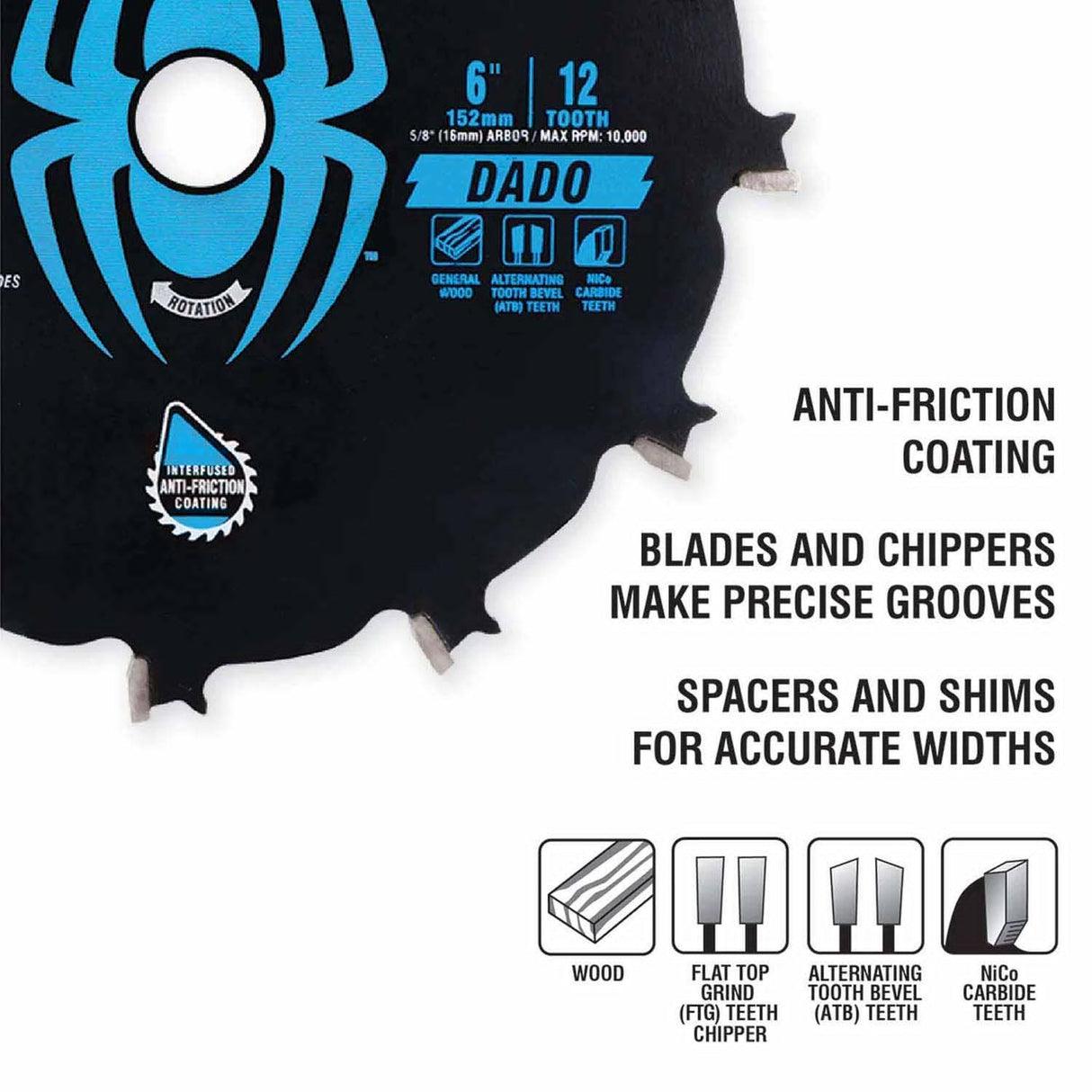 Spyder 13023 6-Inch 12-Tooth Dado Tungsten Carbide Tipped Steel Circular Saw Blade - 2