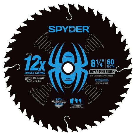 Spyder 13068 8-1/4" 60 Tooth Ultra Fine Finish Circular Saw Blade for Wood