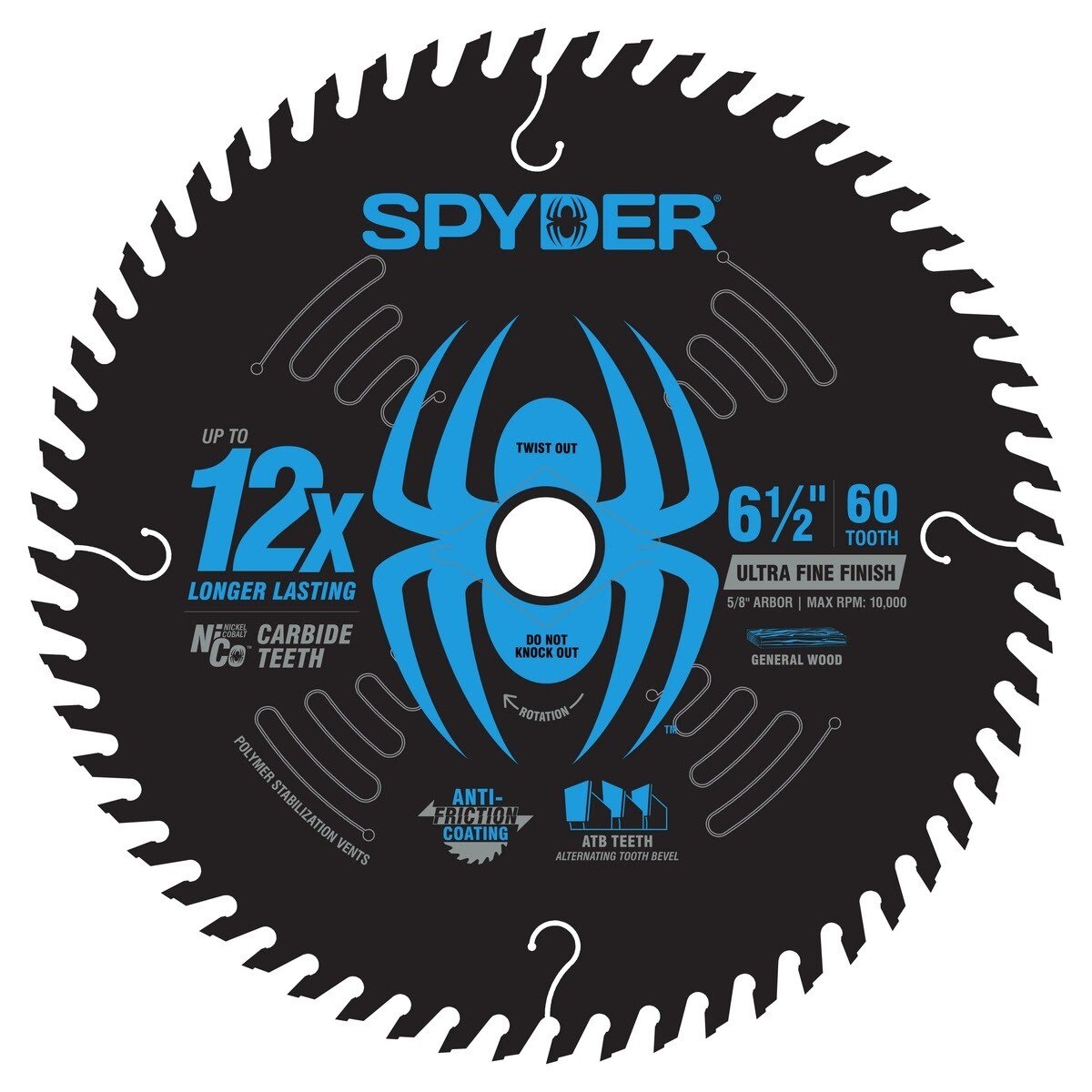 Spyder 13096 6-1/2" 60-Tooth Ultra Fine Finish Circular Saw Blade for Wood