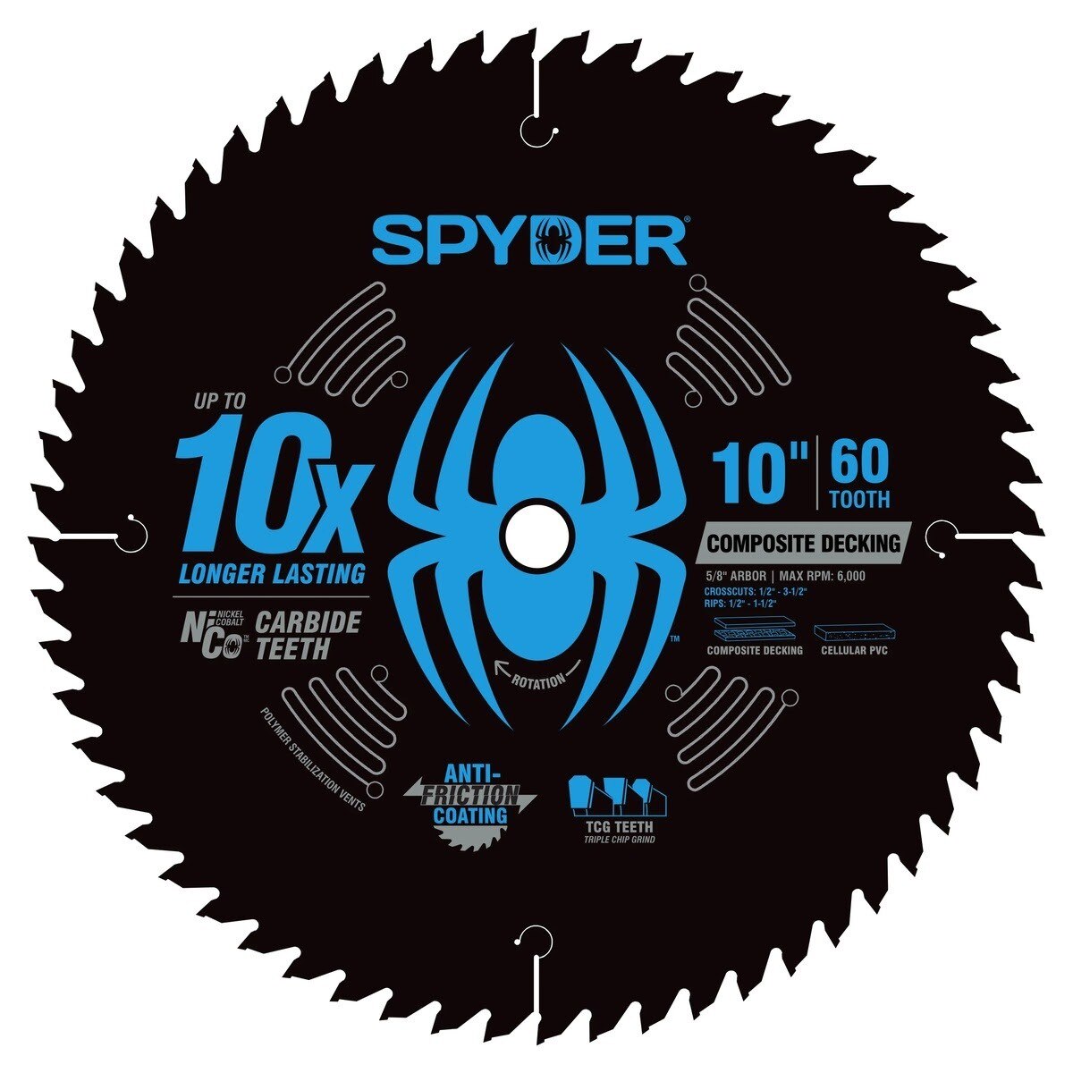 Spyder 13101 10" 60 Tooth Composite Decking Saw Blade
