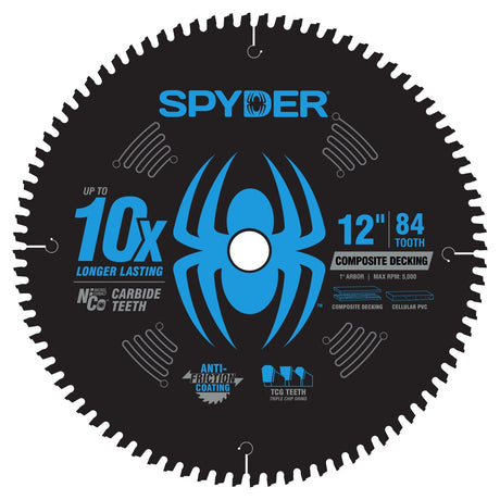 Spyder 13102 12" 84-Tooth Composite Decking Circular Saw Blade for Cellular PVC
