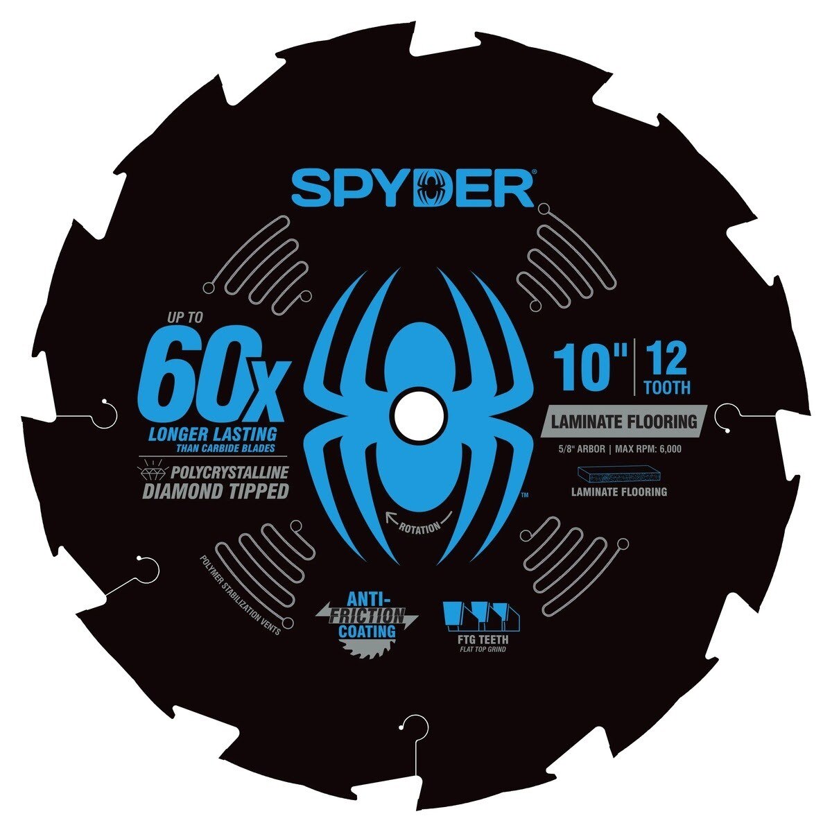 Spyder 13103 10" 12 Tooth PCD Laminate Flooring Circular Saw Blade