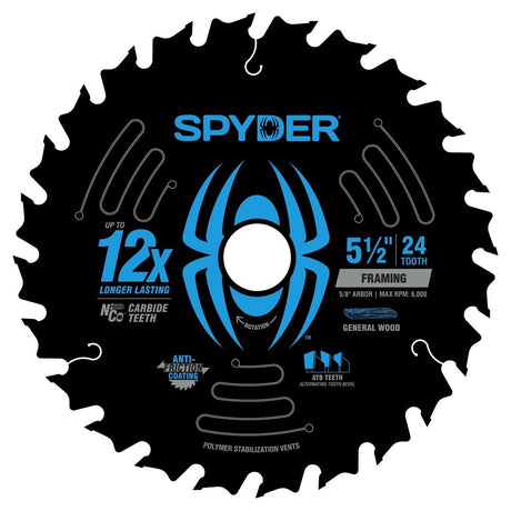 Spyder 13109 5-1/2" 24-Tooth Framing Circular Saw Blade for General Construction Wood