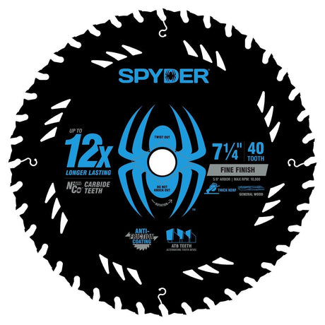 Spyder 13110 7-1/4" 40T Thick Kerf Fine Finish Miter Circular Saw Blade for Wood