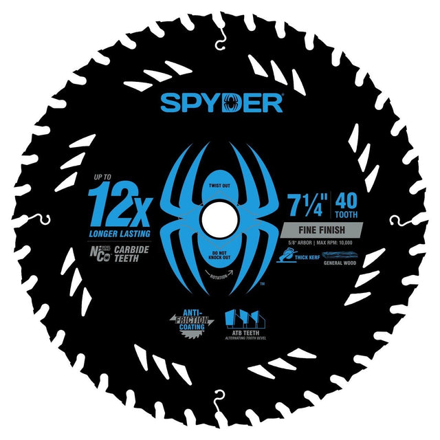 Spyder 13110 7-1/4" 40T Thick Kerf Fine Finish Miter Circular Saw Blade for Wood