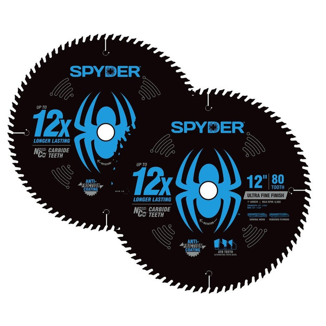 Spyder 13113 12" 40T and 80T Circular Saw Blade Set for Wood (2 Pack)