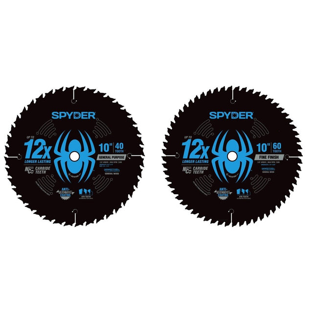 Spyder 13114 10 in 40T and 60T NiCo Carbide Combo Circular Saw Blade Set for Wood (2 Pack)