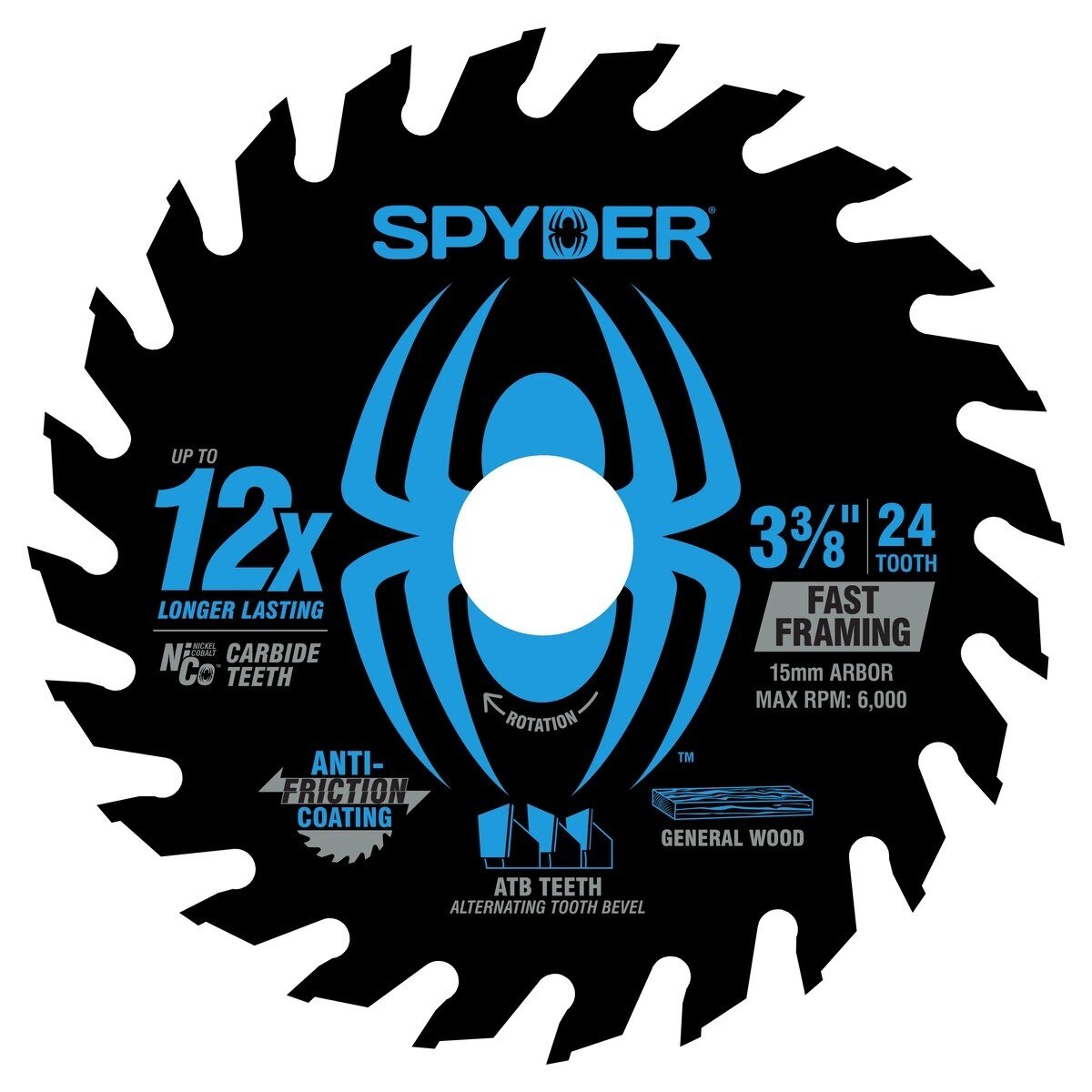 Spyder 13115 3-3/8" 24-Tooth Fast Framing Circular Saw Blade