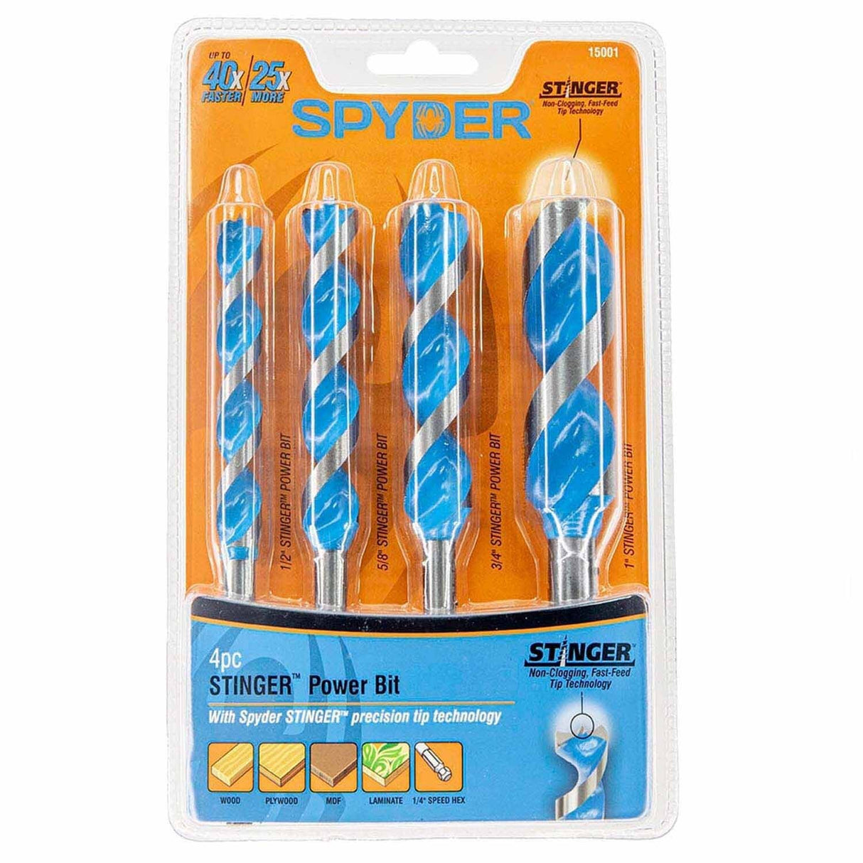 Spyder 15001 4-Piece Assorted Woodboring Power Bit Set (1/2, 5/8, 3/4, 1-Inch) - 5