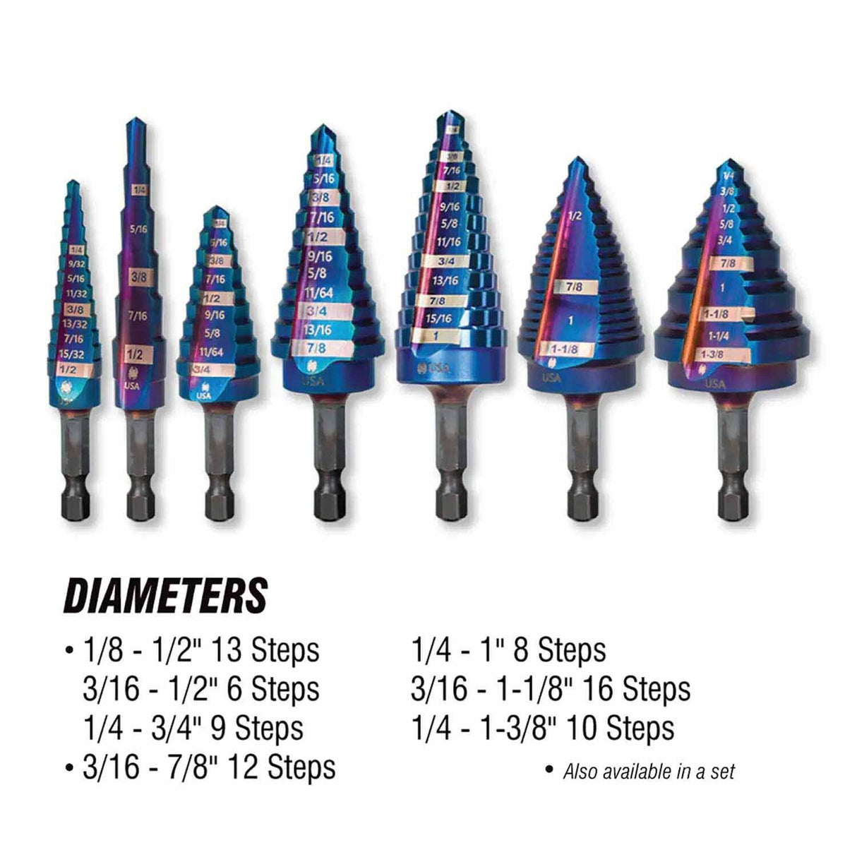 Spyder 19025 2-Piece Hex Shank 12 and 13 Step Drill Bit Set (1/8 to 1/2-Inch and 3/16 to 7/8-Inch) - 3
