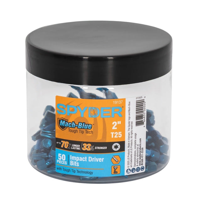 Spyder 19137 2" T25 Mach-Blue Impact Driver Bits with Tough Tip Technology (50 Pack)