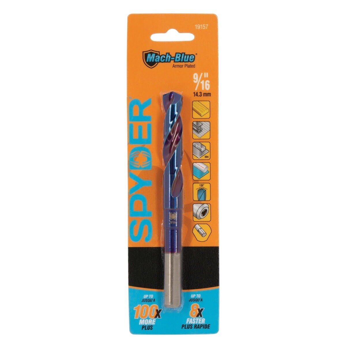 Spyder 19157 9/16 in Mach-Blue Armor Plated Tri-Flat Shank S&D Drill Bit - 4