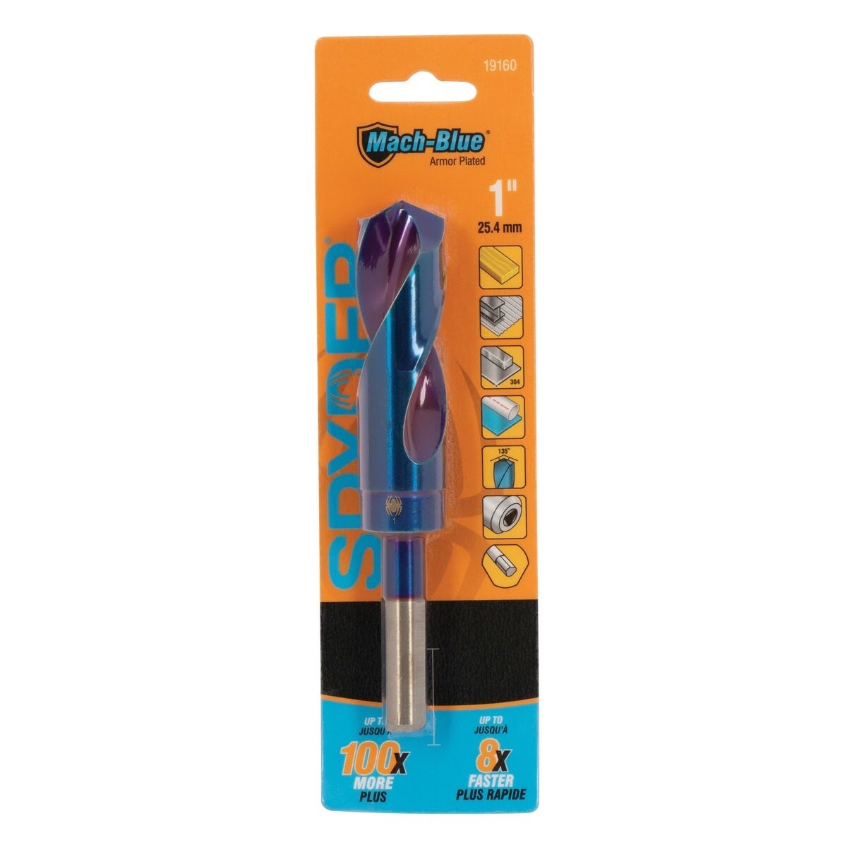 Spyder 19160 1 in Mach-Blue Armor Plated S&D Drill Bit with Tri-Flat Shank - 5