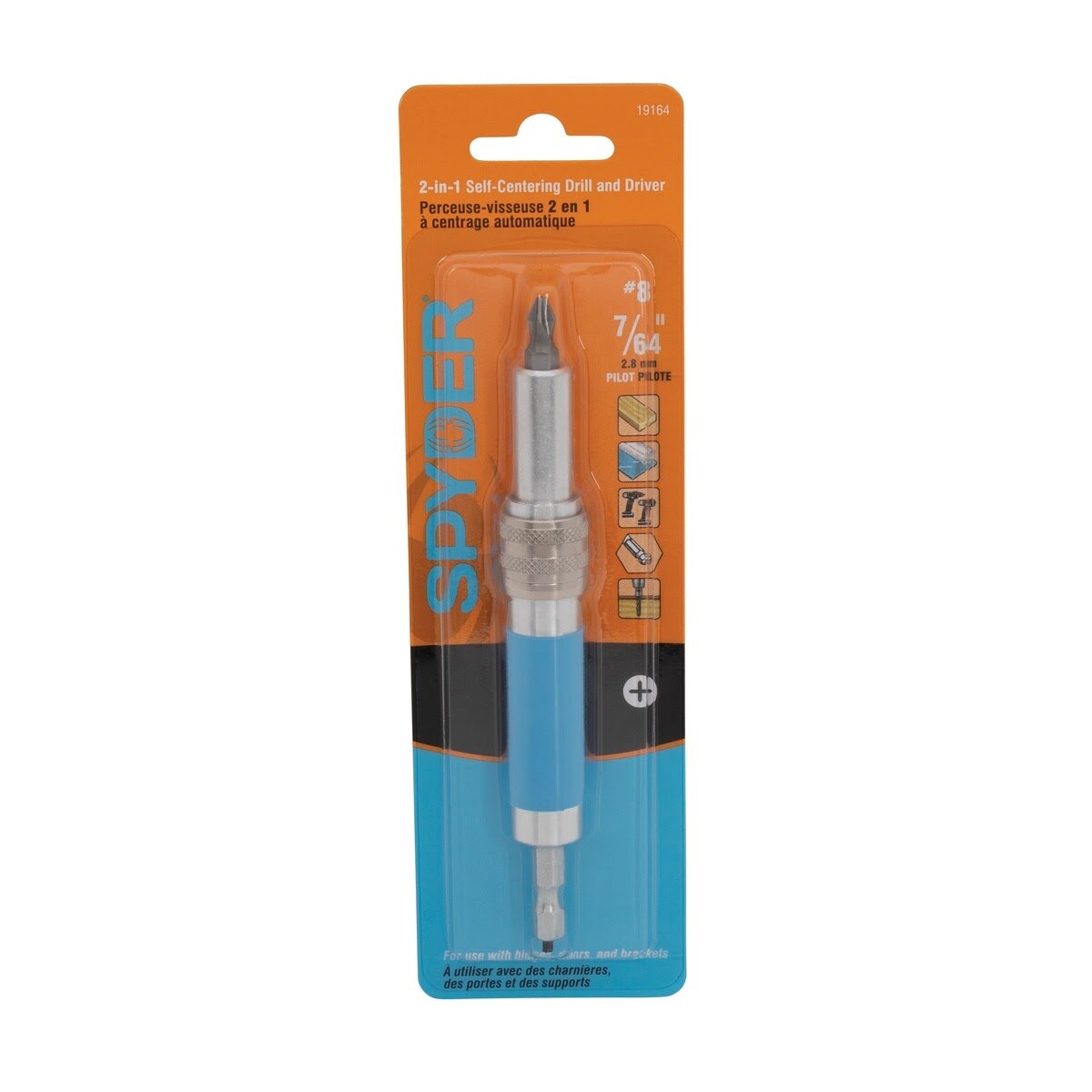 Spyder 19164 7/64" #8 2-in-1 Self-Centering Drill and Driver Bit with 1/4" Hex Shank - 5