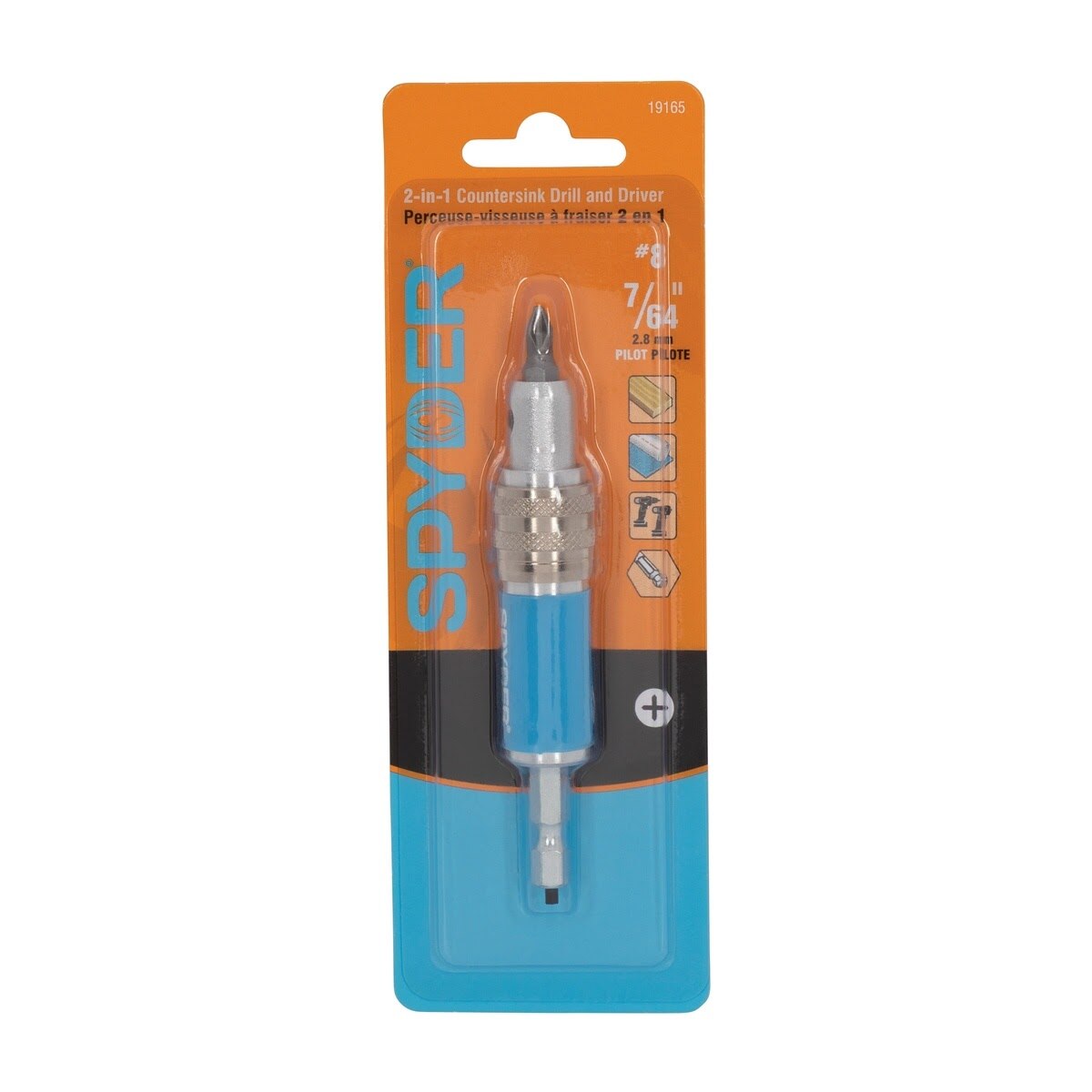 Spyder 19165 2-in-1 Countersink Bit with 7/64 in #8 Pilot and 1/4 in Hex Shank - 5