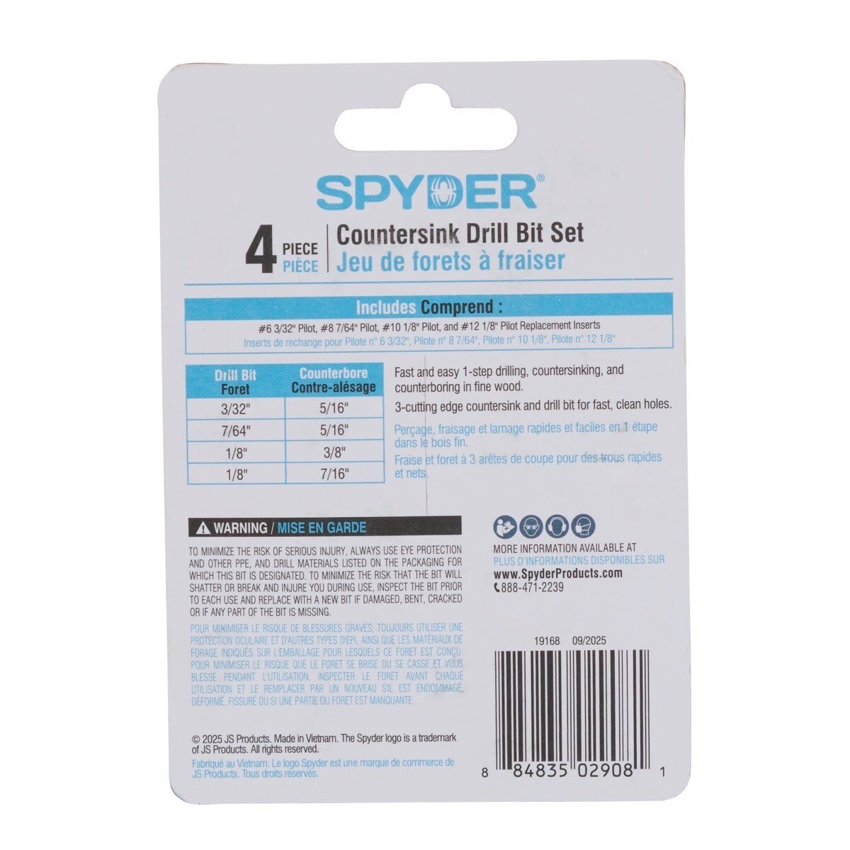 Spyder 19168 HSS Countersink Drill Bit Set for Wood and PVC Plastic (4 Piece Set) - 5