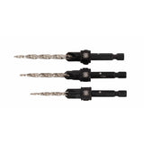 Spyder 19169 HSS Tapered Adjustable Countersink Drill Bit Set for 6 8 and 10 Screws with 9/64 in 11/64 in and 3/16 in Pilots (3 Piece Set)