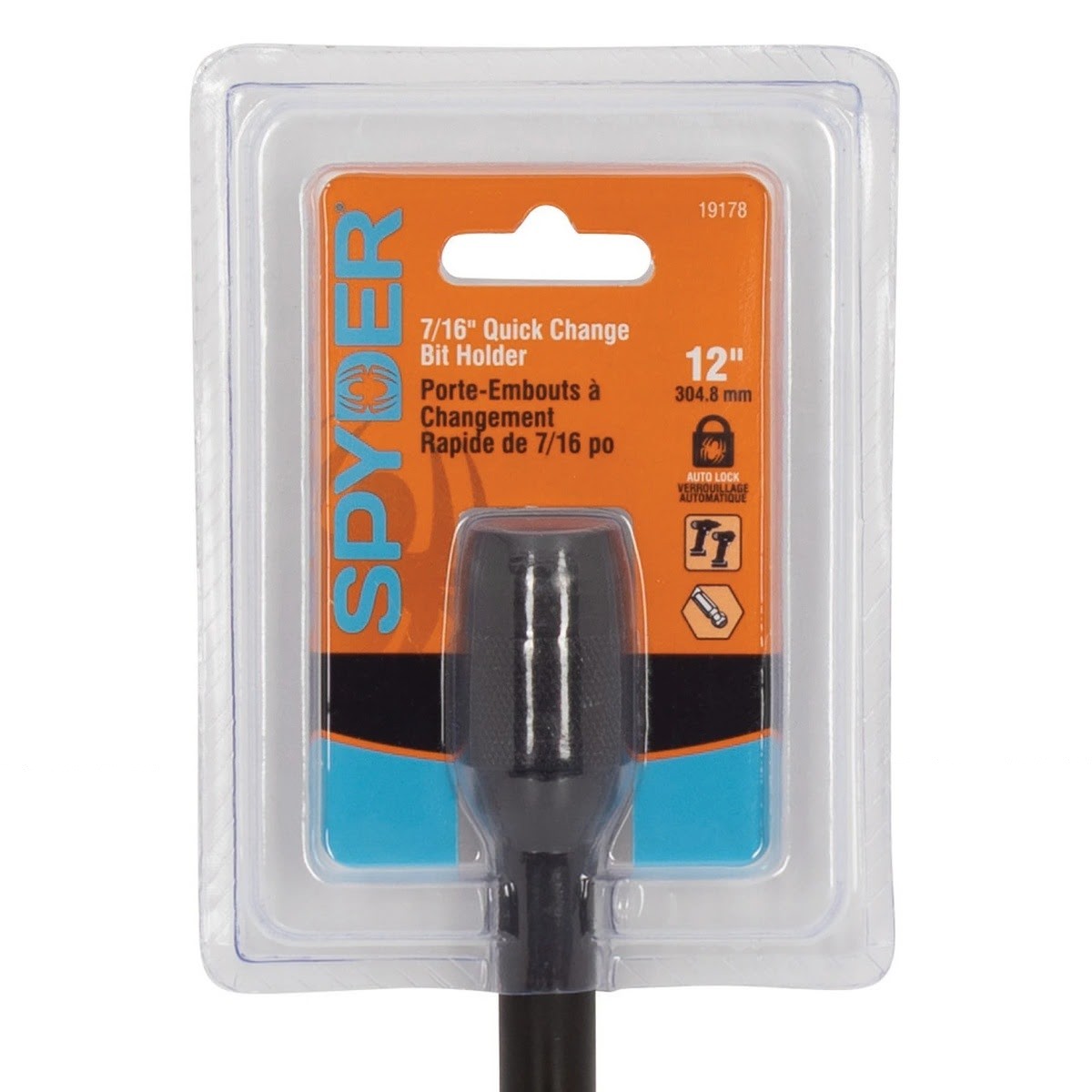 Spyder 19178 12" 7/16" Hex Quick Change Bit Holder Extension with Auto-Lock Retention - 3