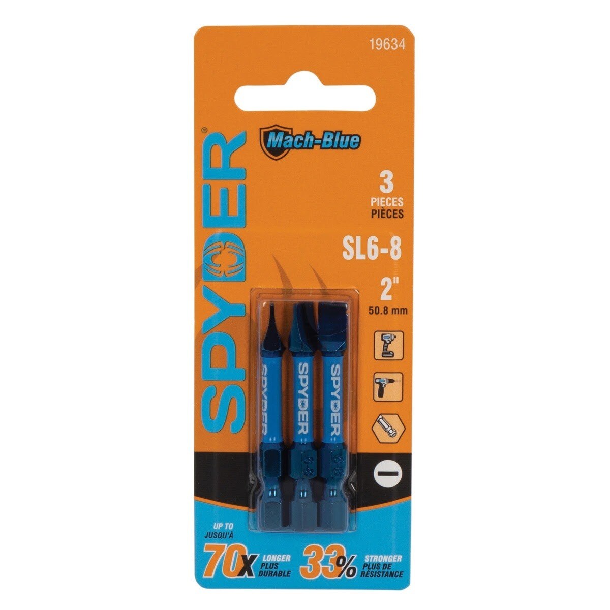 Spyder 19634 2" SL6-8 Slotted Impact Driver Bit with 1/4" Hex Shank (3 Pack) - 4