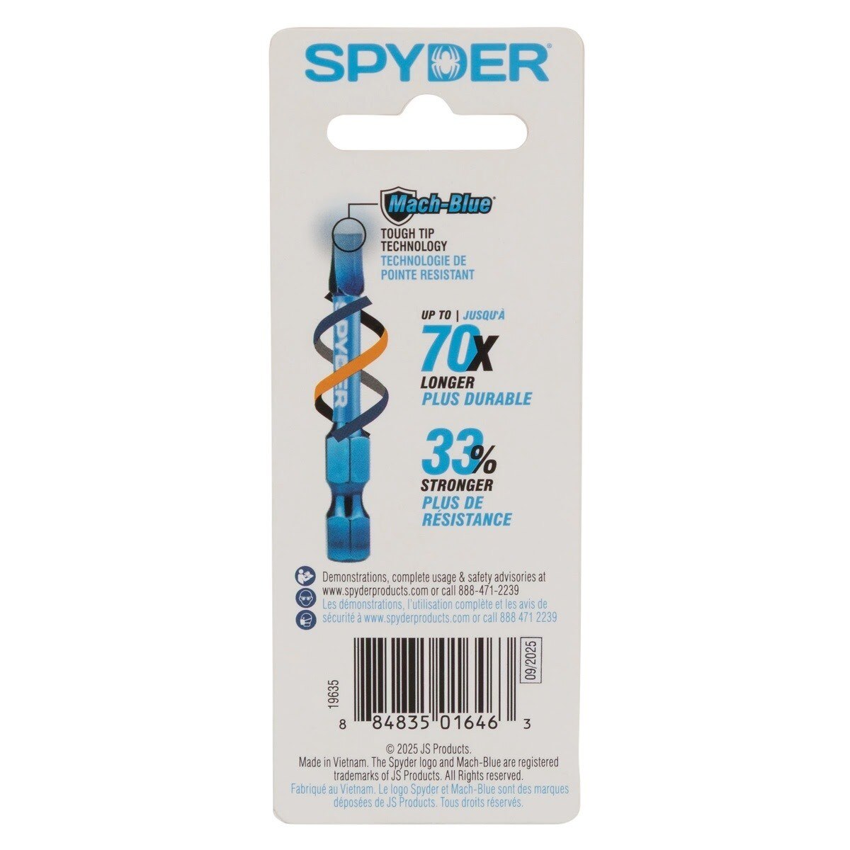 Spyder 19635 2 in Slotted Impact Driver Bit with 1/4 in Hex Shank Mach-Blue (3 Pack) - 5